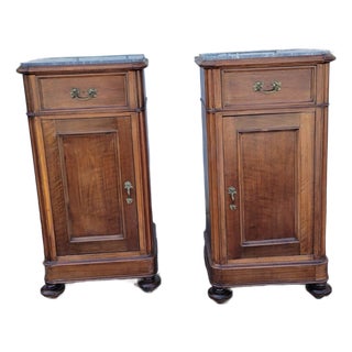 Pair of 19th Century French Walnut Marble Bedside Cabinets. For Sale