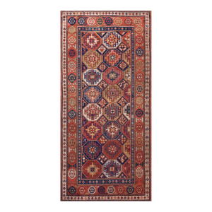 1890s Blue Geometric Antique Caucasian Kazak Rug 4' X 8'2" Handknotted Wool Carpet