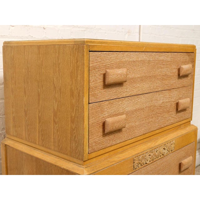 Early 20th Century Art Deco Blonde Wood Highboy Dresser With Carved Detail For Sale - Image 12 of 12