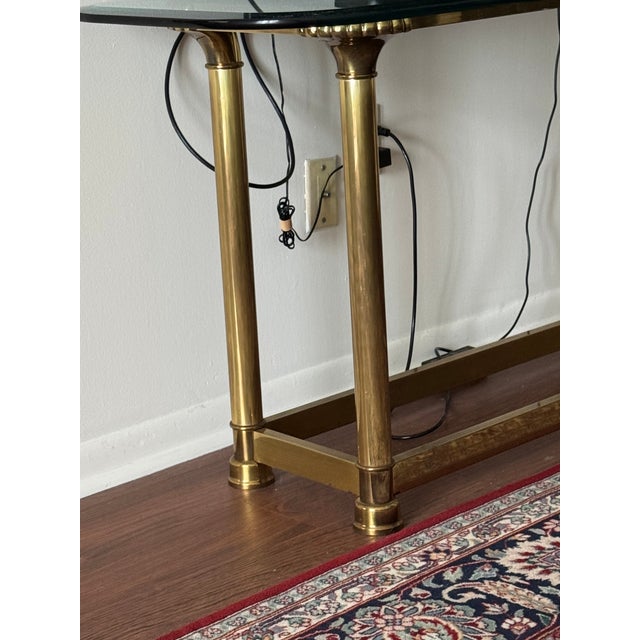 Glass Mid-Century Modern Italian Style Gilded Brass Glass Top Console Hall Table For Sale - Image 7 of 9