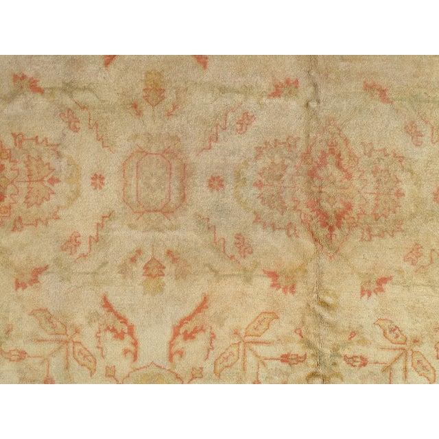 Antique Oushak Carpet, Oriental Rug, Handmade Ivory, Muted Shrimp, Soft Coral For Sale - Image 13 of 14