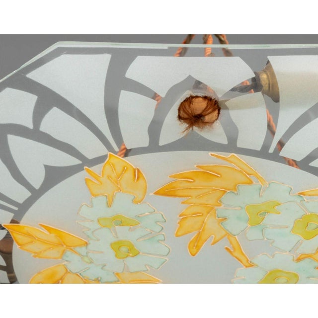 Late 20th Century Signed French Art Deco Painted Glass Plafonnier For Sale - Image 4 of 9