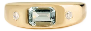 Vintage Inspired Aquamarine Diamond Gold Signet Ring Size 7
