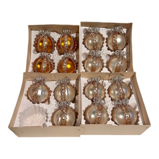 Vintage Hand Blown German Glass Ornaments, Silver and Gold-Set of 15 For Sale