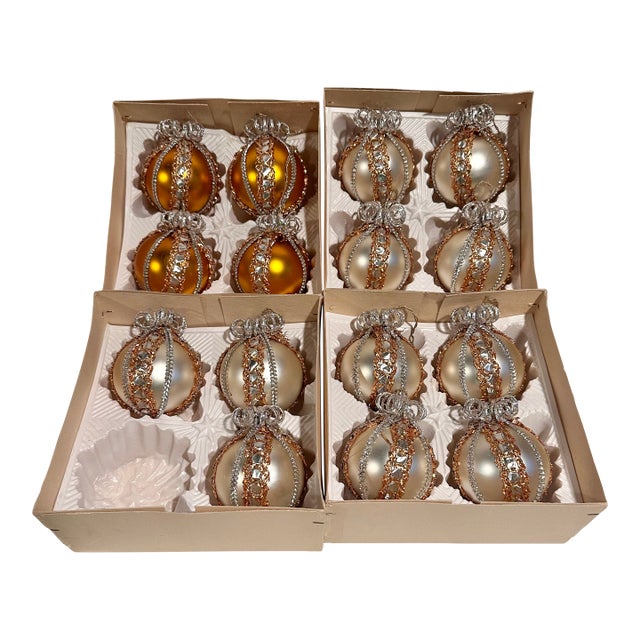 Vintage Hand Blown German Glass Ornaments, Silver and Gold-Set of 15 For Sale