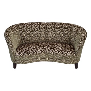 Danish Curved 2-Seater Sofa in Green Velour and Beechwood, 1960s For Sale