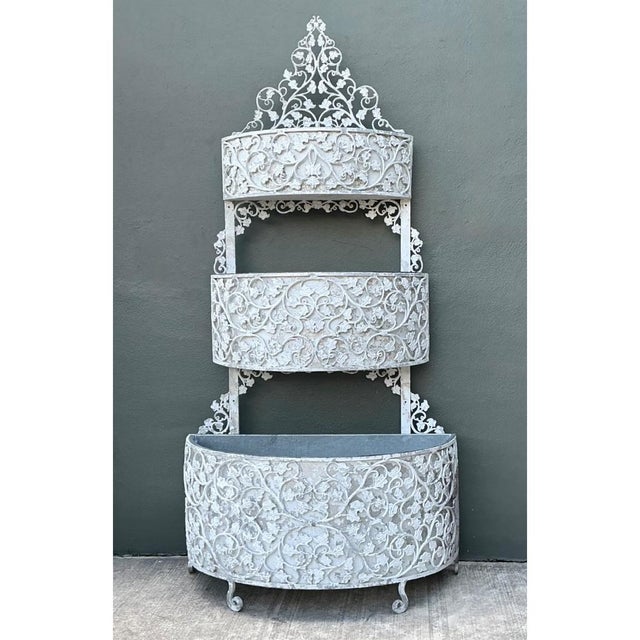 Mid 20th Century Vintage Monumental Tiered Wrought Iron Standing Planter For Sale - Image 5 of 12