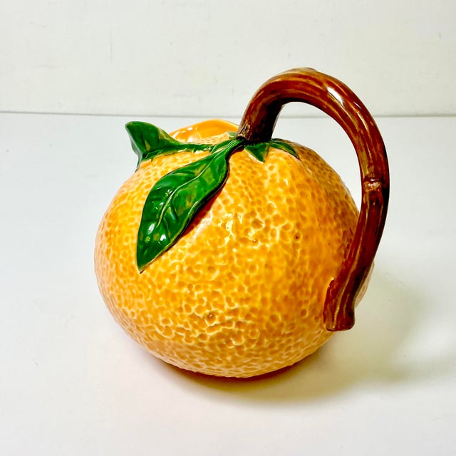 Mid 20th Century Coastal Boho Chic Hollywood Regency Majolica Trompe L’Oeil Orange Pitcher For Sale - Image 4 of 15