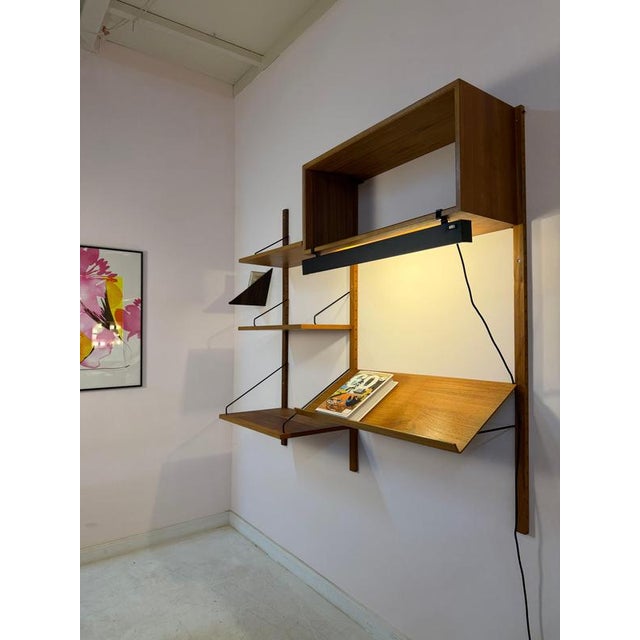 Brown Royal System Teak Wall Shelf with Lamp by Poul Cadovius for Cado For Sale - Image 8 of 11