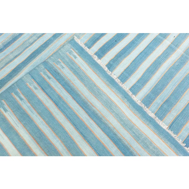 Textile Doris Leslie Blau Vintage Indian Dhurrie Striped Blue Rug For Sale - Image 7 of 7