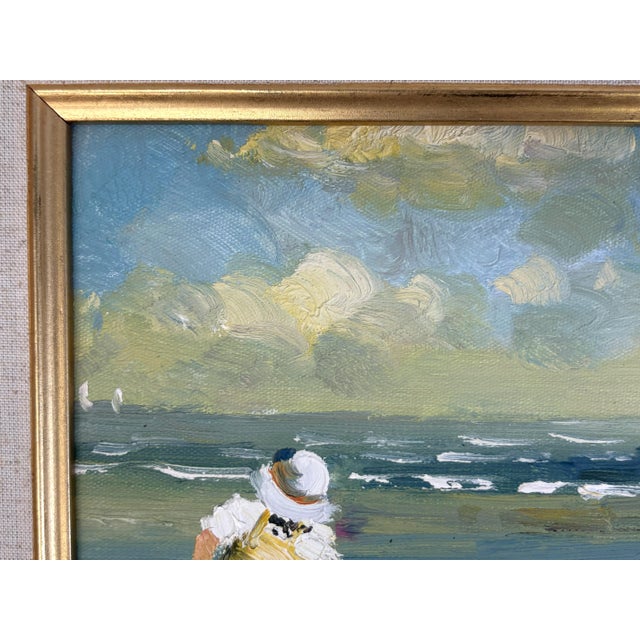 Wood Original Signed Framed Oil Painting on Canvas Depicting a Beach Day For Sale - Image 7 of 15