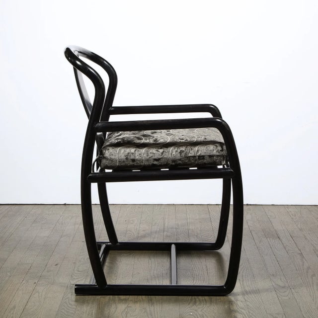 Pair of Modern Armchairs in Smoked Emerald Velvet & Ebonized Walnut by Donghia For Sale - Image 9 of 11