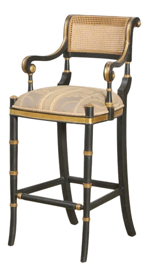 Regency Style Las Palmas Collection Giltwood & Ebonized Caned Bar Stool - Mansfield