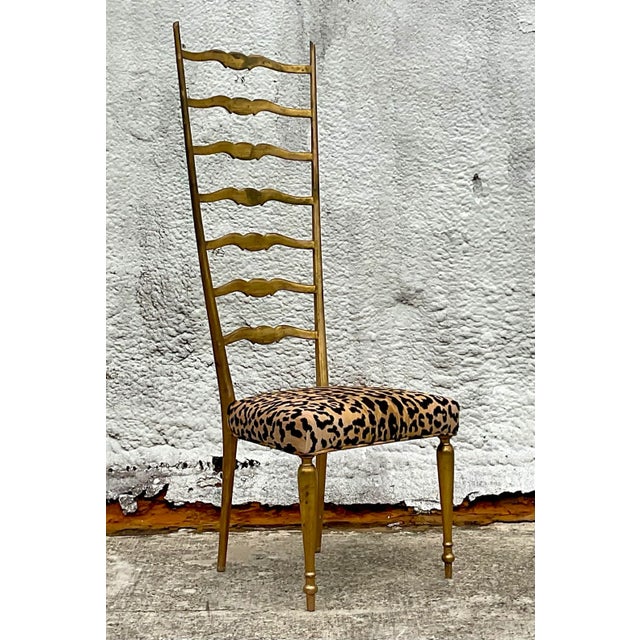 A fabulous vintage Boho Ladderback chair. Done in the style of Gio Ponti. Fully reupholstered in a leopard velvet....