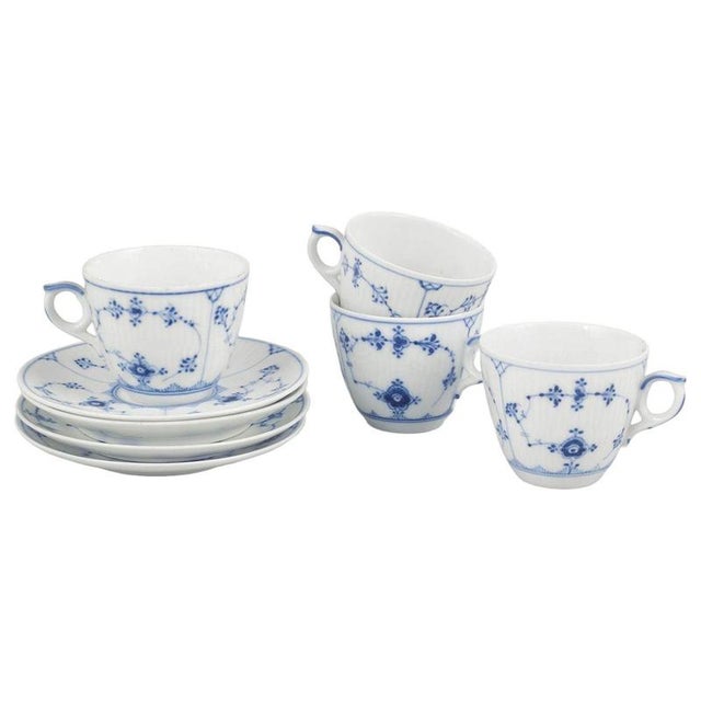 Blue Fluted Plain Coffee Cups and Saucers from Royal Copenhagen, Set of 8 For Sale - Image 5 of 5