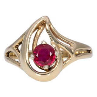Madagascar Ruby Estate Ring in Solid 14k Yellow Gold – Round, 5mm, Size 6.5 For Sale