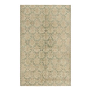 Vintage Distressed Rug, Beige and Green Floral Geometric Pattern - Rug & Kilim For Sale