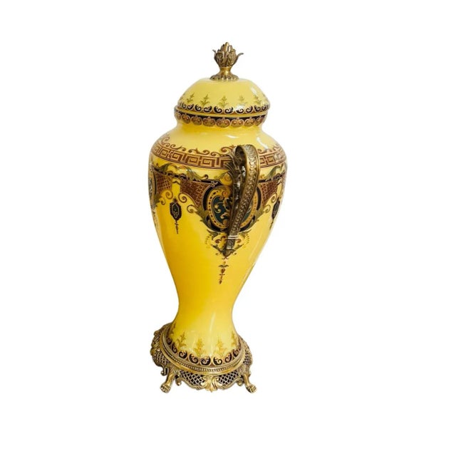 Vintage Reverse Painted Glass Urn For Sale - Image 4 of 8