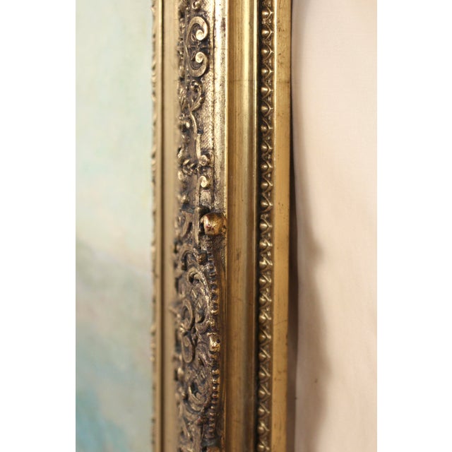 Large Antique Landscape Oil Painting in an Ornate Gold Frame From the 19th Century For Sale - Image 11 of 16