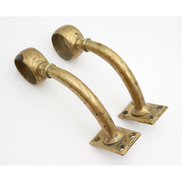 Mid 20th Century Pair of Reclaimed Brass Upright Bar Mount Rail Brackets For Sale - Image 5 of 6