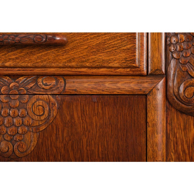 Brown Vintage Art Deco Carved Oak Buffet Sideboard For Sale - Image 8 of 18