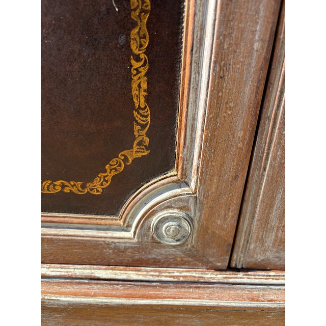 Vintage Classical Style Two Door Leather and Walnut Cabinet For Sale - Image 4 of 11