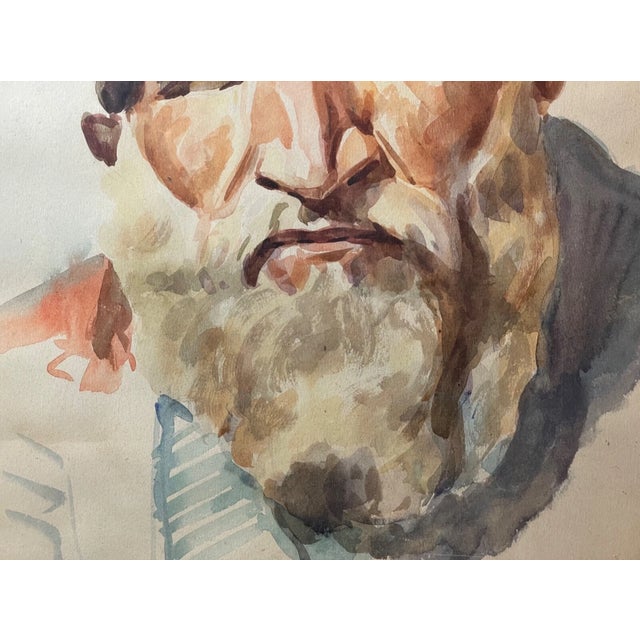 Brown 1960s Rare Ustad Ghaussuddin Afganistan Blind Man Watercolor Portrait Painting For Sale - Image 8 of 12