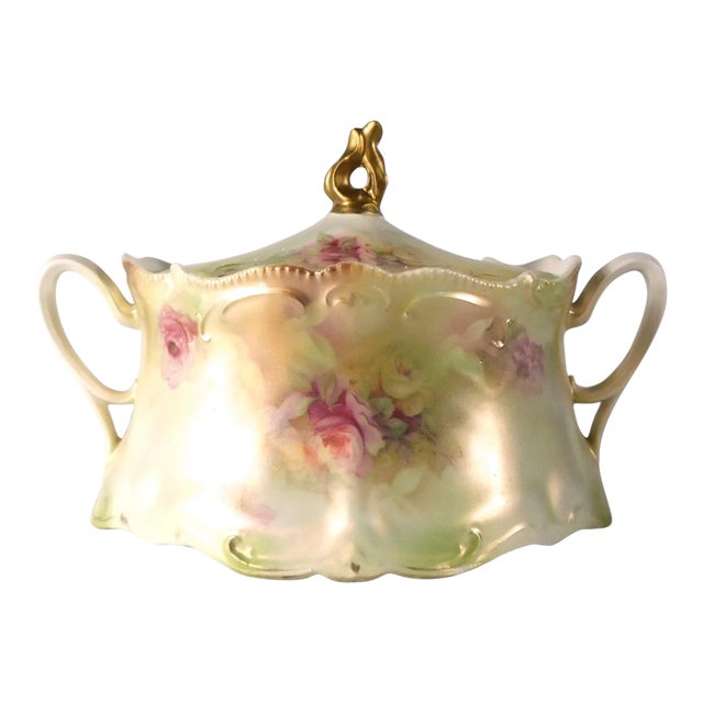 Late 18th Century Pale Green Floral Reinhold Schlegelmilch Rs Prussia Biscuit Jar With Lid For Sale
