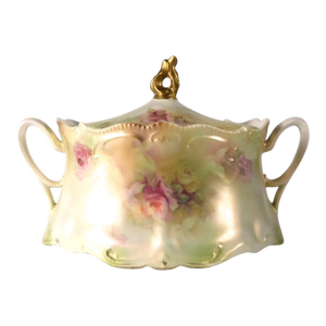 Late 18th Century Pale Green Floral Reinhold Schlegelmilch Rs Prussia Biscuit Jar With Lid