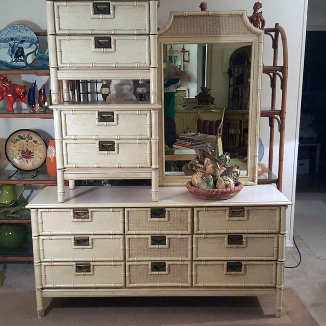 1960s Stanley Hollywood Regency Campaign Faux Bamboo Bedroom Set Set Of 4