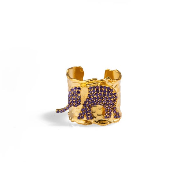 Early 21st Century Guardian Purple Elephant Gold Chunky Adjustable Ring, Size 4 For Sale - Image 5 of 6