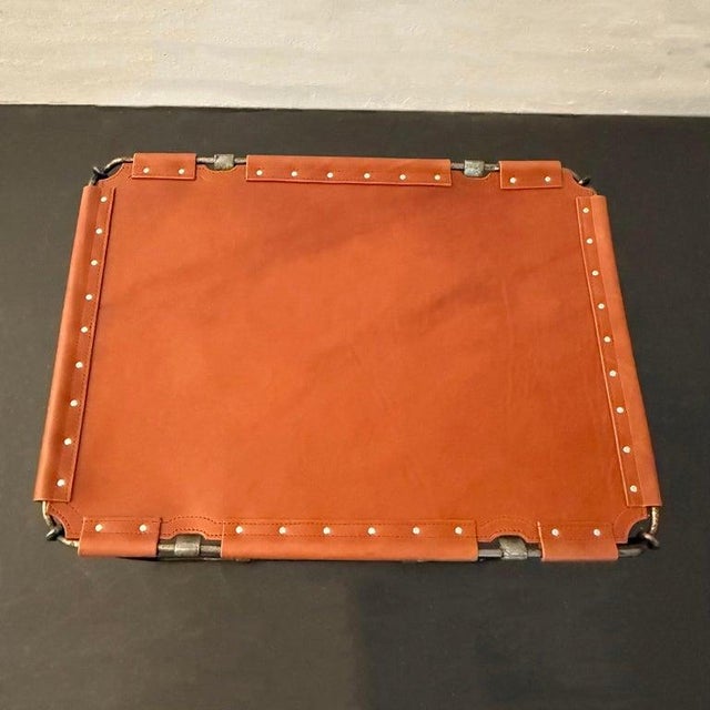 1940s 1940s Custom Industrial Steel and Leather Side Table For Sale - Image 5 of 8