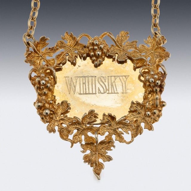 Vintage English Gilt Silver Spirit Labels, London, 1970, Set of 4 For Sale - Image 4 of 8