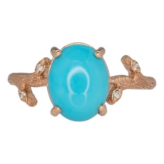 2.1Ct Sonoran Turquoise Ring With Natural Diamond Accents: Solid 14k Gold, Size 6.75 For Sale