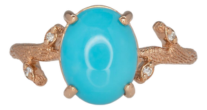 2.1Ct Sonoran Turquoise Ring With Natural Diamond Accents: Solid 14k Gold, Size 6.75
