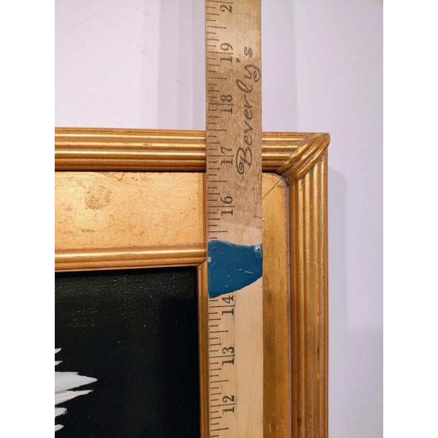 1940s 1940s Swan Oil Painting in Gilt Wood Frame - Bird Art With Gold Frame Moody Vintage Hand-Painted Wall Canvas For Sale - Image 5 of 8