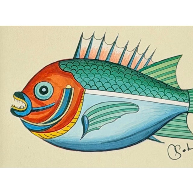 Pop Art Original Hand-Painted Fish Painting in a Hand-Painted Frame For Sale - Image 3 of 3