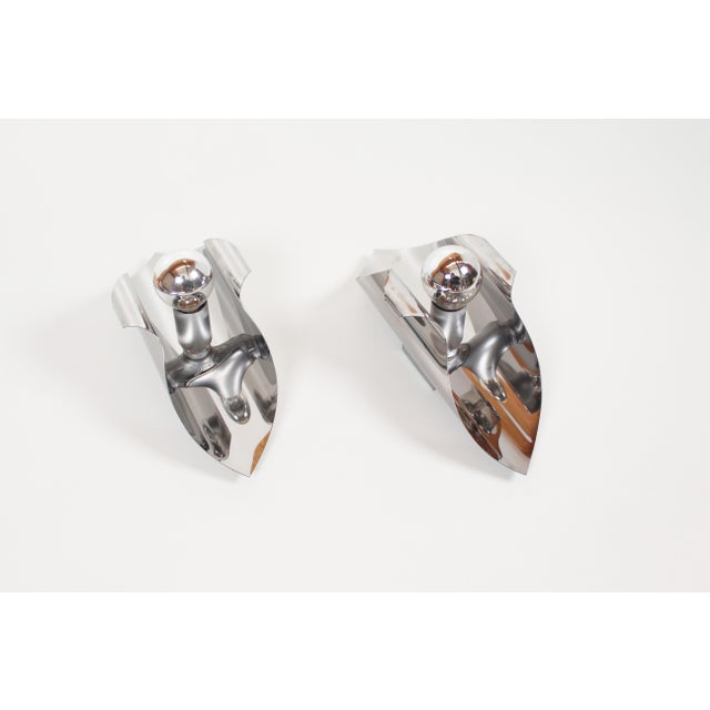 Vintage Space Age Wall Lamps in Polished Metal from Polam, 1970s, Set of 2 For Sale - Image 3 of 10