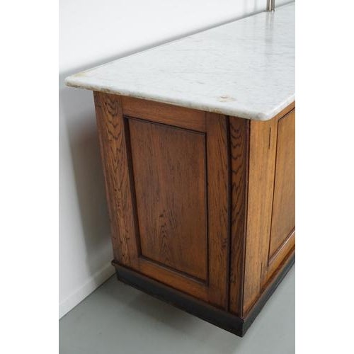 Large Antique Art Deco German Oak & Marble Chocolate Shop Counter, 1920s For Sale - Image 11 of 18