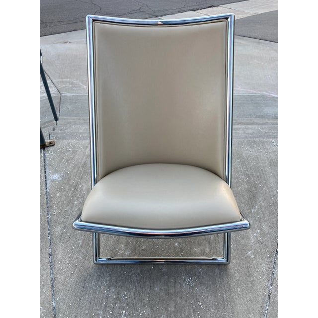 Metal Mid 20th Century Tubular Chrome & Leather Scissor Chair Attributed to Ward Bennett For Sale - Image 7 of 13