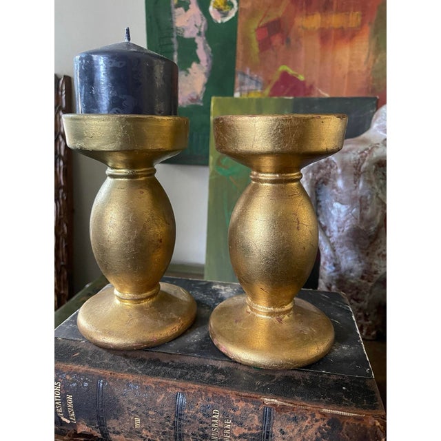 Pair of Vintage Italian Gilt Ceramic Candlestick Holders For Sale In Chicago - Image 6 of 10