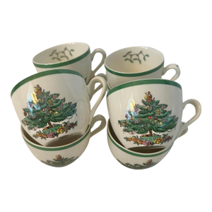 Mid 20th Century Spode "Christmas Tree" Cup & Saucer Set of 8