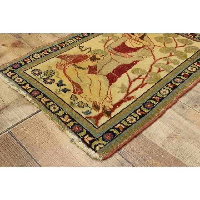 Antique Tabriz Pictorial Rug - 01'08 X 02'06 For Sale In Dallas - Image 6 of 9