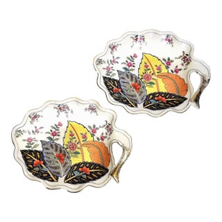 Trays Chinese Tobacco Leaf Porcelain Pair For Sale