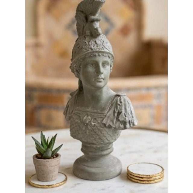 Stone Gray Neoclassical Style Cast Iron Bust of a Roman Warrior For Sale - Image 8 of 12