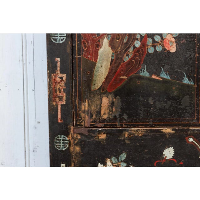 Black Antique Black & Floral Chinoiserie Armoire For Sale - Image 8 of 11