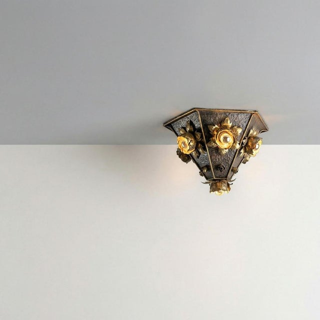 Gold Brass Floral Ceiling Lamp in the style of Hans Kögl, Germany, 1970s For Sale - Image 8 of 10