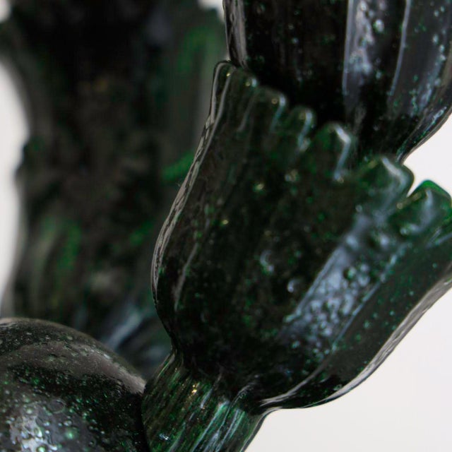 Cactus Sculpture in Green Pulegoso Glass with Coral Red Flowers attributed to Napoleone Martinuzzi for Venini, 1930 For Sale - Image 9 of 10