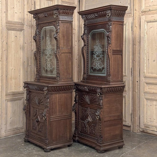 Pair 19th Century Flemish Bookcases With Etched Glass For Sale In Dallas - Image 6 of 18