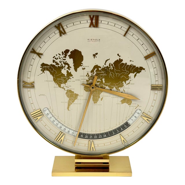 Large World Time Clock by Heinrich Möller for Kienzle, 1960s For Sale
